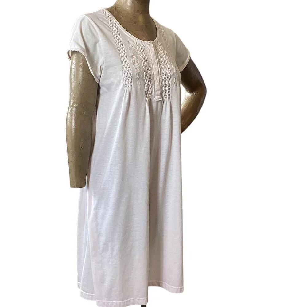 Vtg Miss Elaine 2 Piece Nightgown & Robe Set Embroidered Flowers S Pink #326E - Picture 6 of 12